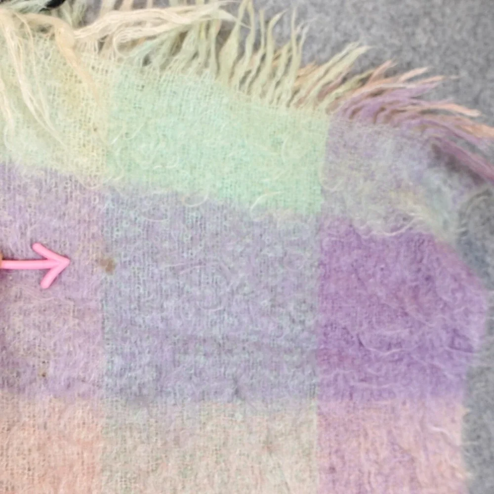 Mohair Throw Blanket Plaid Fuzzy Purple Green Woolmark Tag CHEVRE by ROBIN 68/44